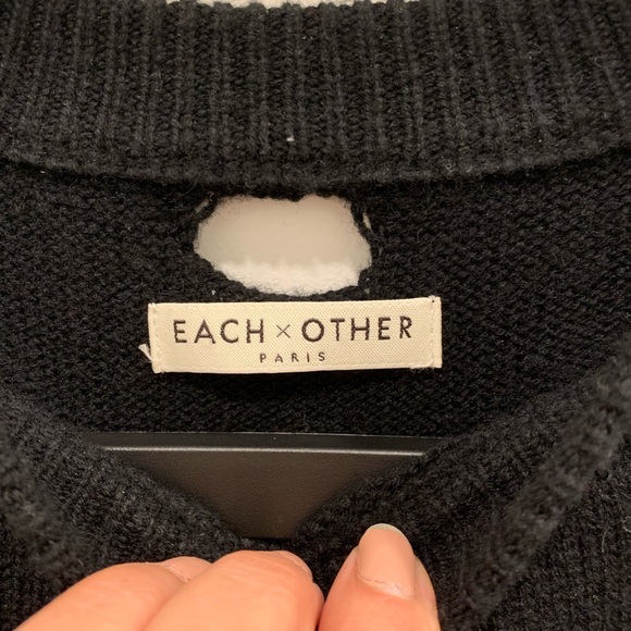EACH x OTHER black merino wool distressed crew neck sweater. Size Medium - Picture 3 of 5